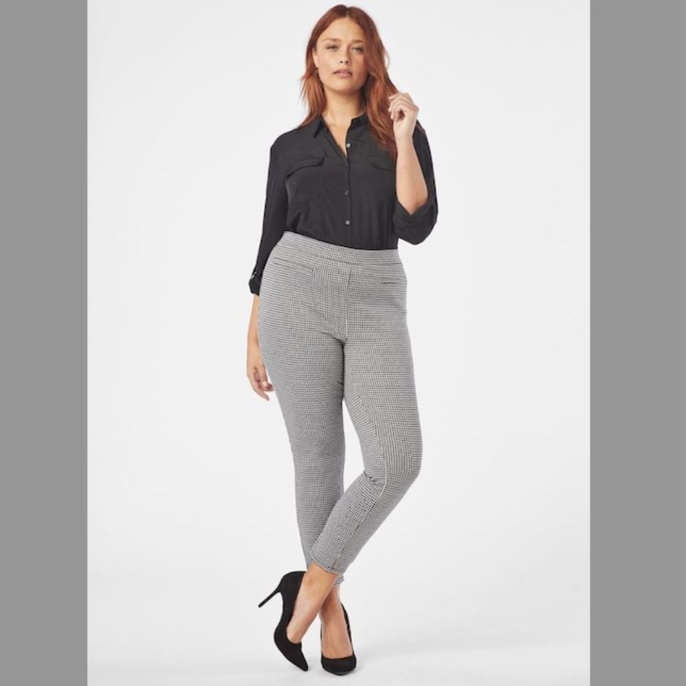 NWT JustFab Houndstooth Skinny Knit Tregging Trouser Legging Black White Plus 2X